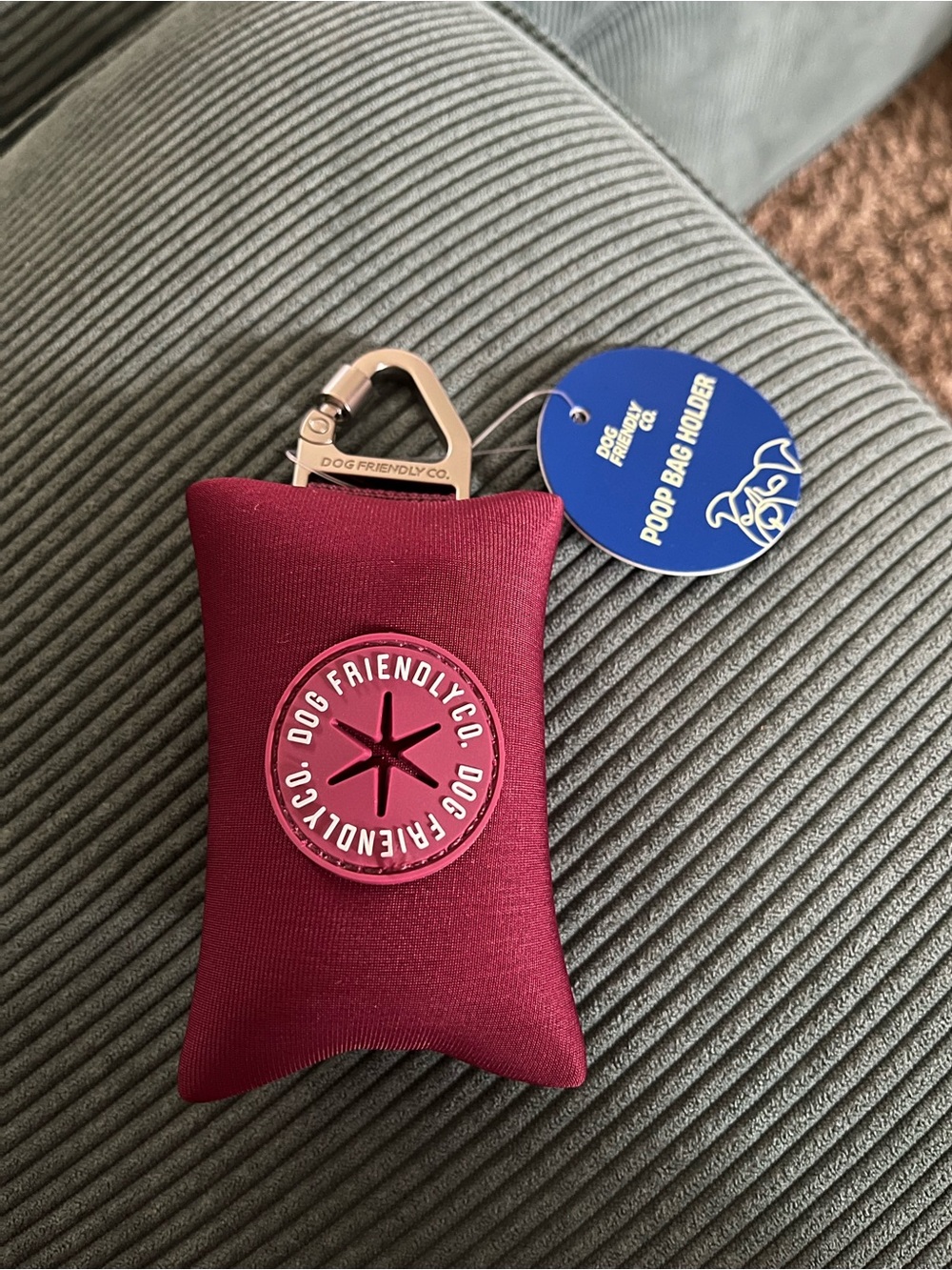 Dog Friendly Maroon Poop Bag Holder with Clip